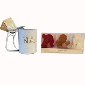 Southern Living Christmas Baking Set Cookie Stamps Flour Sifter Let It Snow